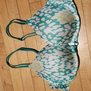 💙La Senza - 32B Green White Patterned Bra With Bejeweled Accent